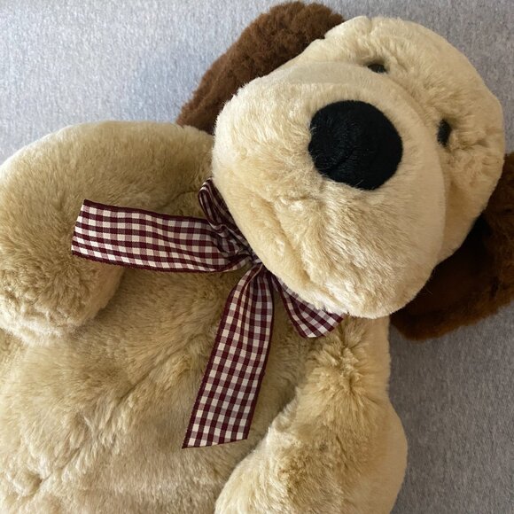 Cute Brown Tan Burgundy White Gingham Bow Puppy Dog Plush Backpack 18" - Picture 9 of 13